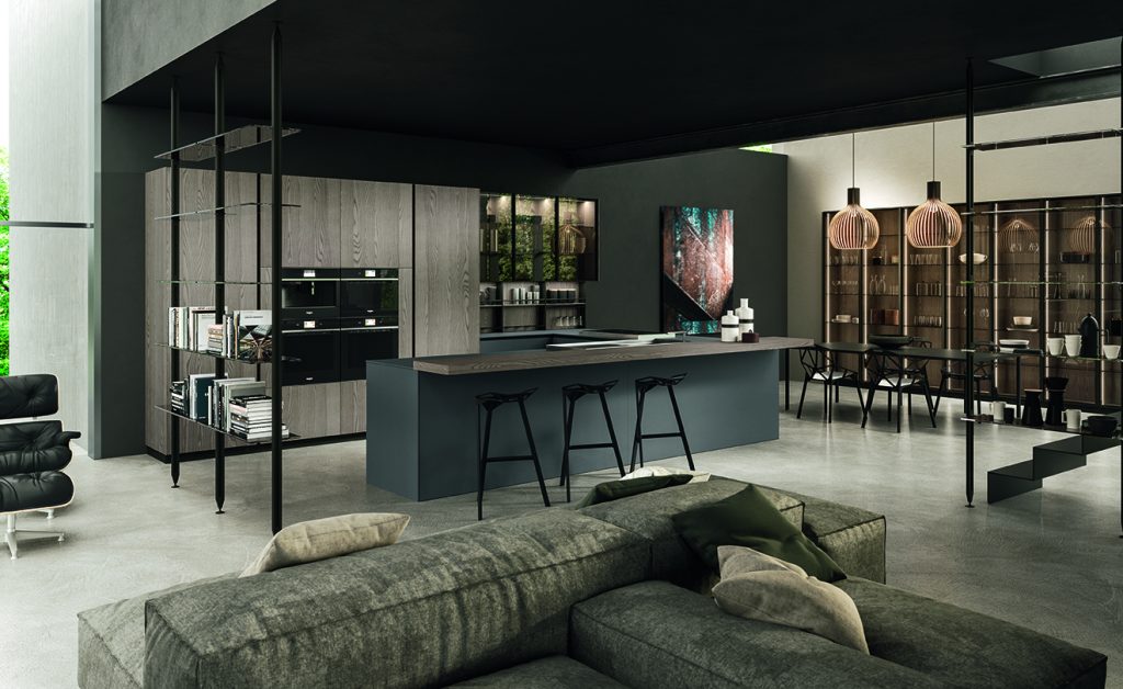 CUCINA ARRITAL MODELLO AK04 - COMPOSIZIONE OPEN SPACE CON PENISOLA OPERATIVA.